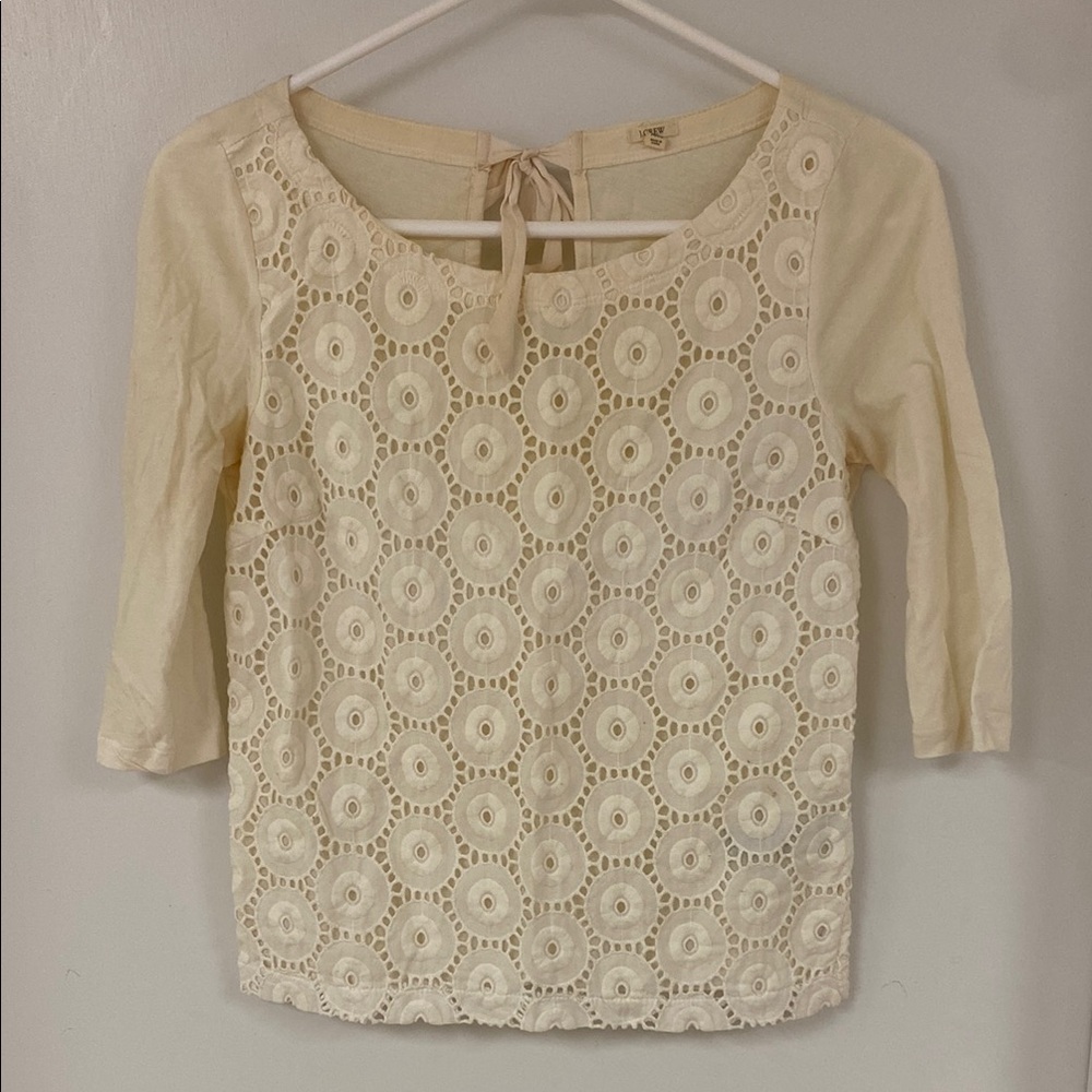 JCREW Cream Lace Women's Top with bow back ❤️